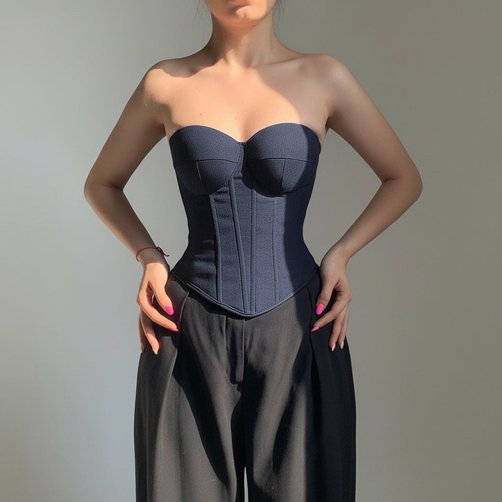 Strapless Bodycon Crop Top with Boning - Corset Style Bustier