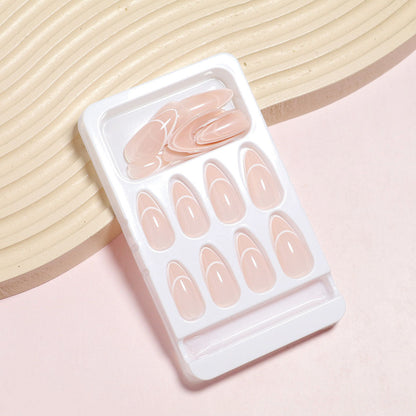 Curved French Tip Press-On Nails in Almond Shape