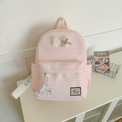 Charming School Backpack with Character-Themed Grid Design