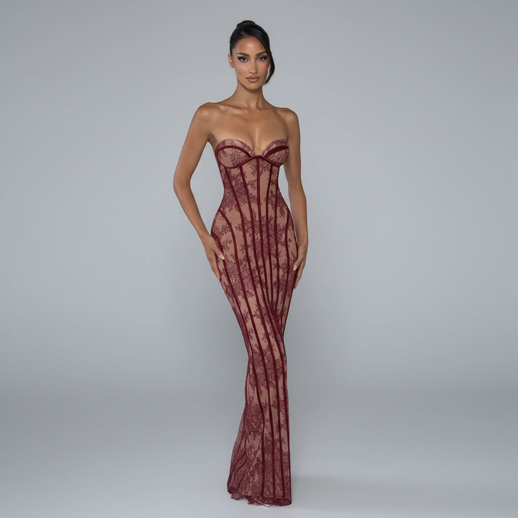 Mermaid Style Maxi Dress with Long Sleeves for Evening and Wedding Events
