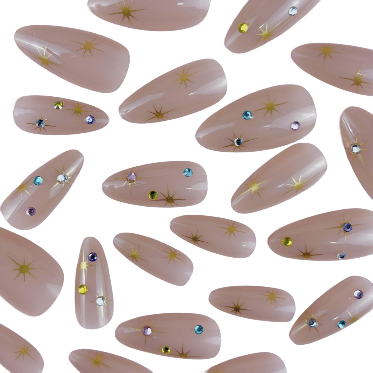 Almond-Shaped Nail Extensions with Rhinestone Accents