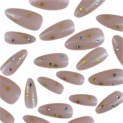 Almond-Shaped Nail Extensions with Rhinestone Accents