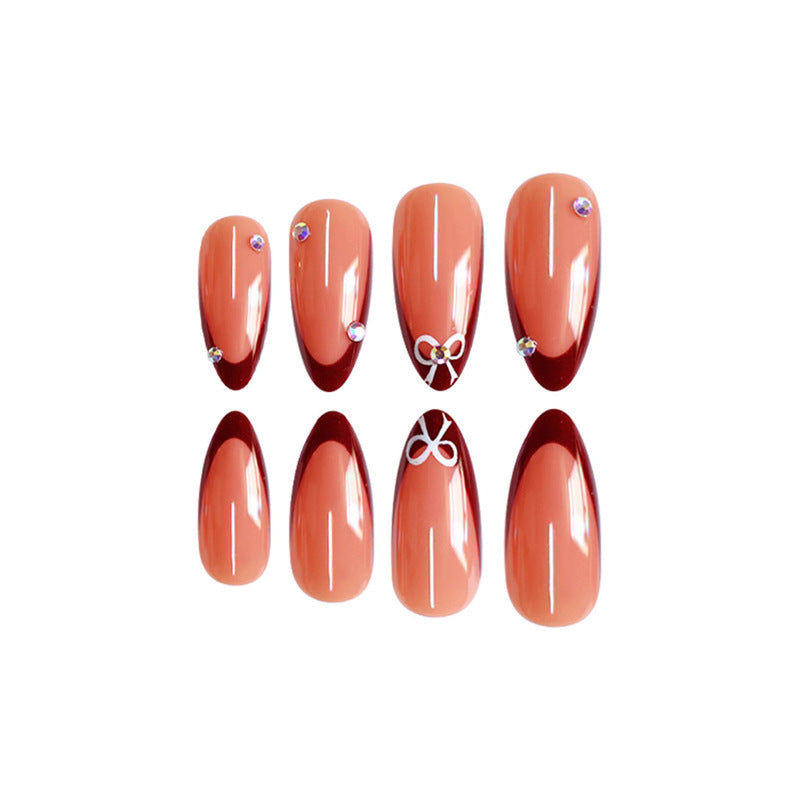 Press-On Stiletto Nails with Gemstone Details – Artistic Design