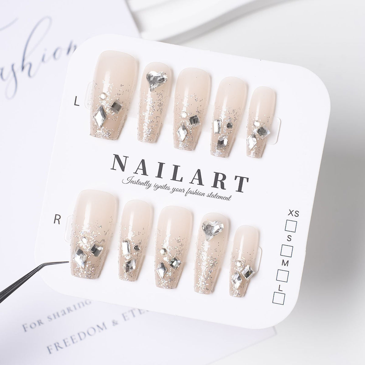 Floral Embellished Press-On Stiletto Nail Set