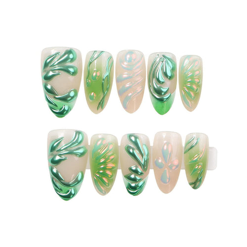 Leaf Design Press-On Nail Set – Artistic Style