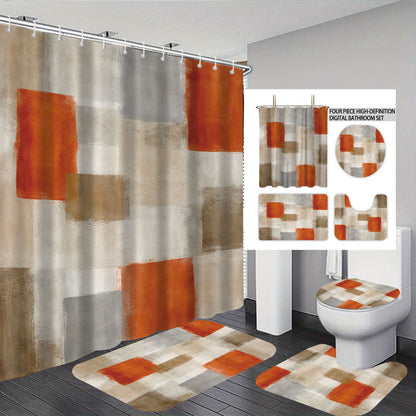 Digital Four-Piece Bathroom Set with Abstract Design