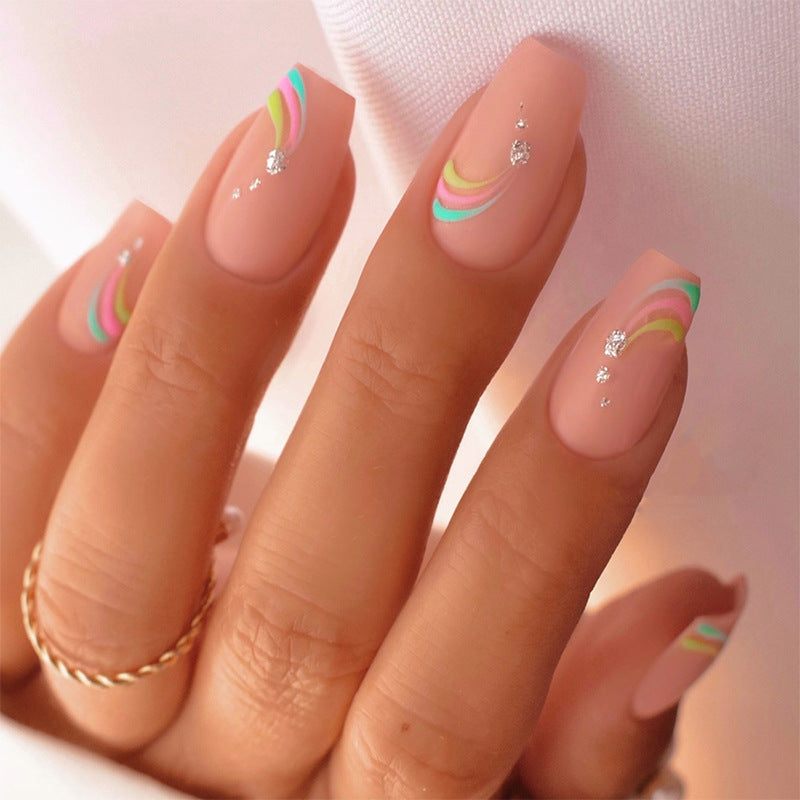 Colorful Wave Pattern Press-On Nail Set