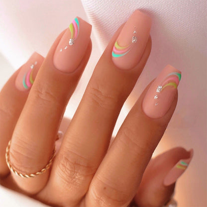 Colorful Wave Pattern Press-On Nail Set