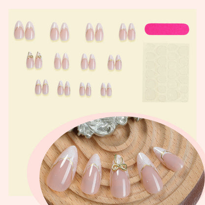 Nail Tips with Artistic Design and Gold Accents