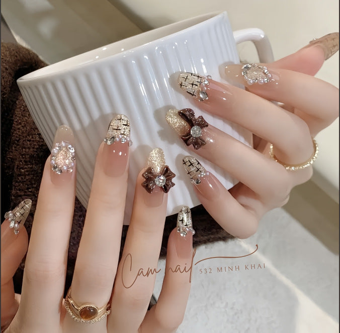 Gemstone Accent Press-On Nail Art Design