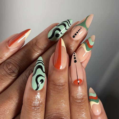 Patterned Design Press-On Stiletto Nails - Artistic Style