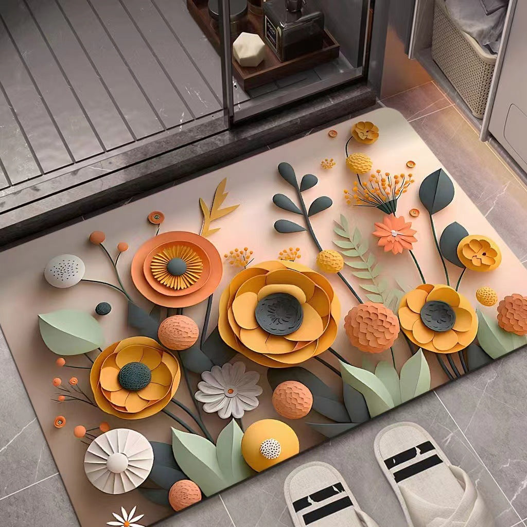 Floral Design 3D Textured Area Mat