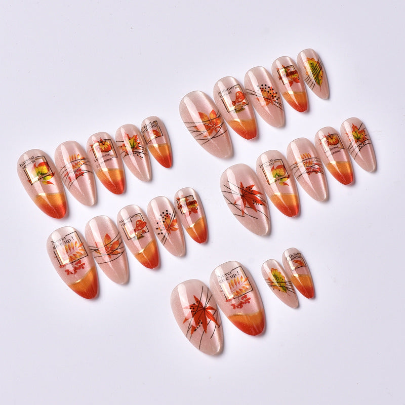 Decorative Press-On Nail Art Set with Fall Themes