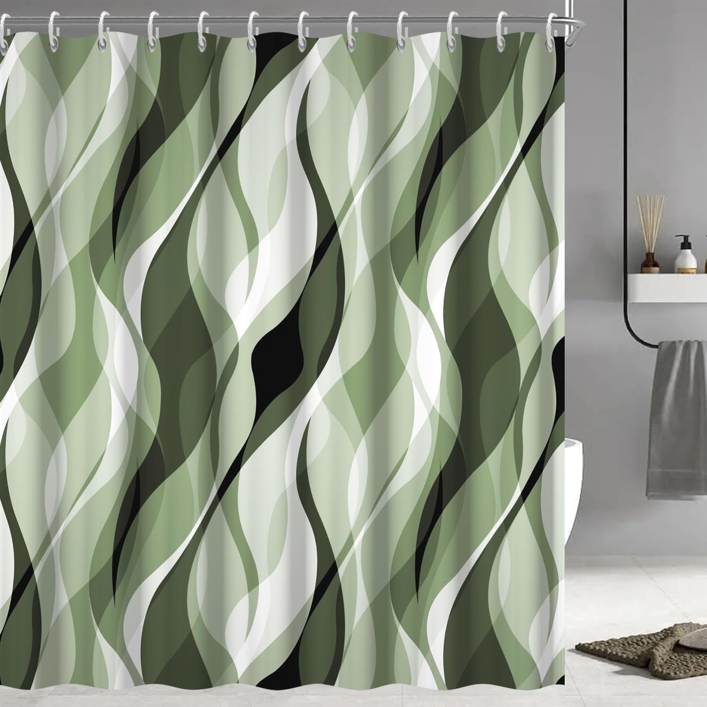 Wavy Design Shower Curtain in Abstract Style