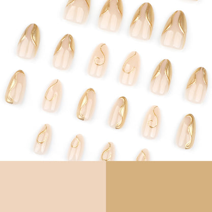 Elegant Nail Design with Stiletto Shape and Gold Details