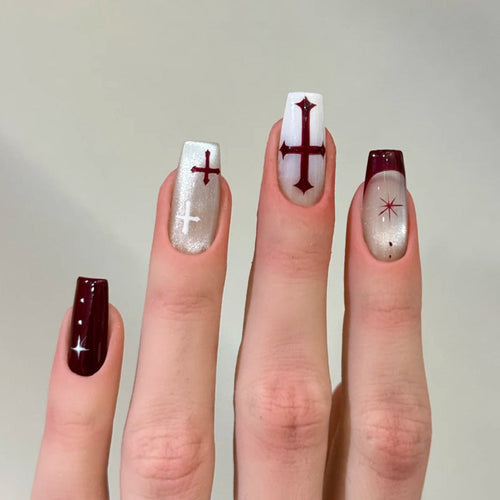 Press-On Nail Kit featuring Cross Patterns