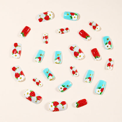 Artistic Acrylic Nail Extensions in Floral Strawberry Design