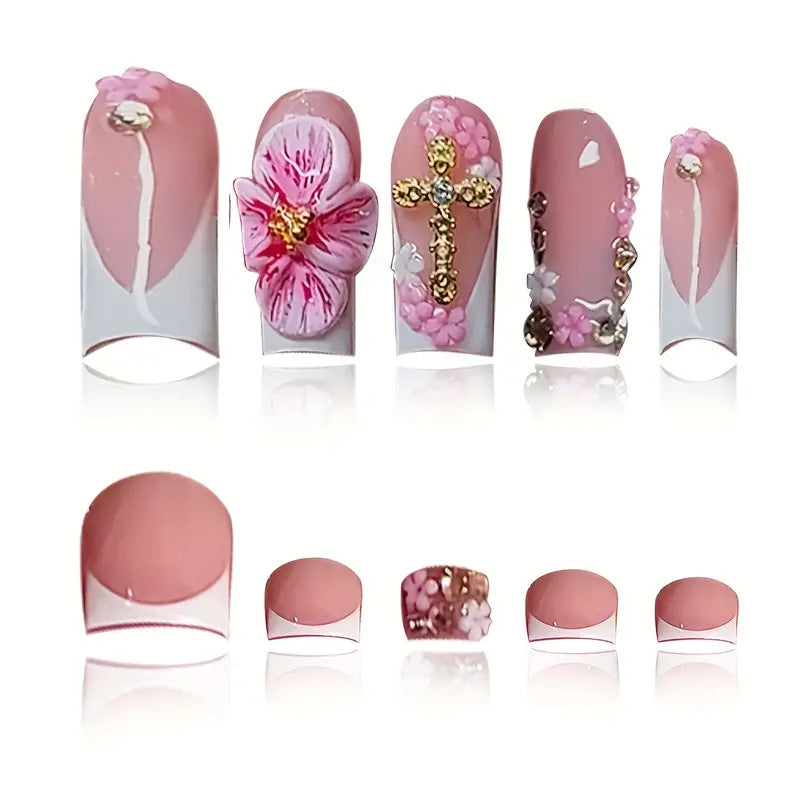 Floral 3D Press-On Nail Art Set