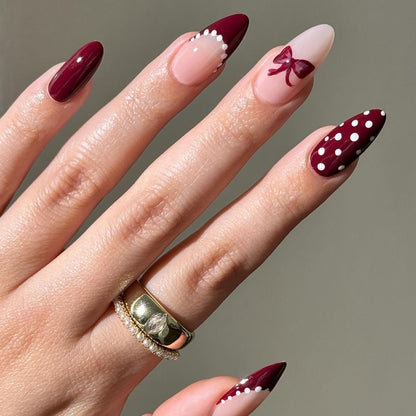 Press-On Nail Kit Featuring Bow and Polka Dot Patterns