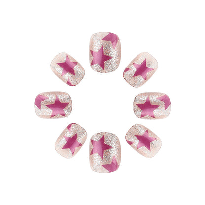Press-On Nails Featuring Star and Glitter Patterns