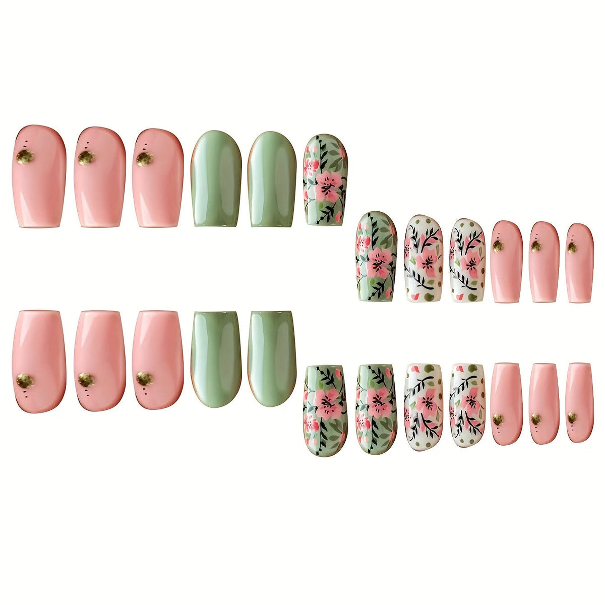 Nail Art Kit with Floral Design Press-On Nails
