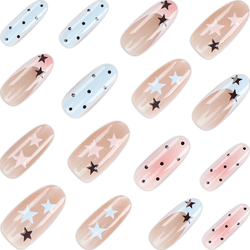 Press-On Nail Set Featuring Star and Dot Patterns