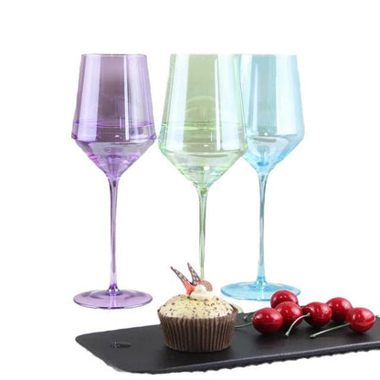 Set of Stemmed Wine Glasses in Angular Tulip Shape with Long Stems