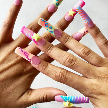 Vibrant Patterned Press-On Nails for Artistic Looks