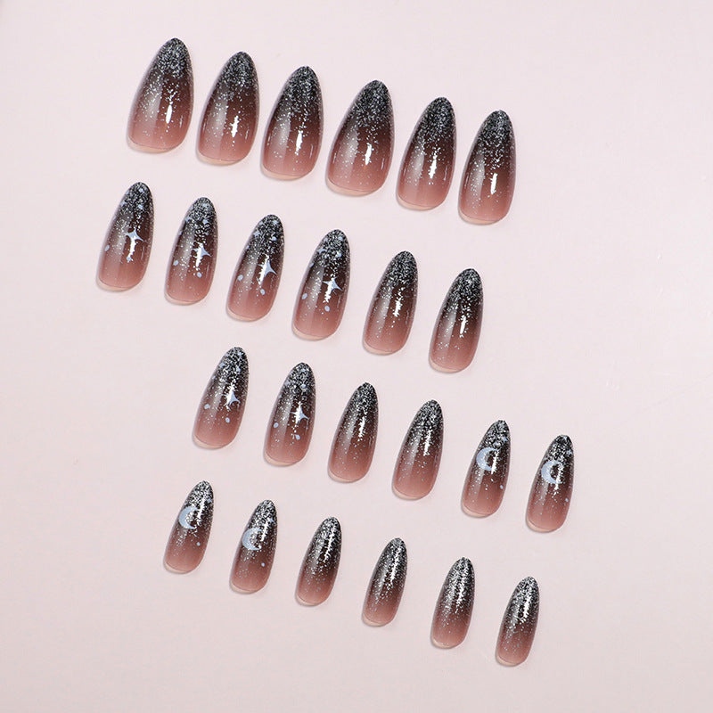 Ombre Press-On Nail Set Featuring Celestial Art Design