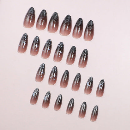 Ombre Press-On Nail Set Featuring Celestial Art Design