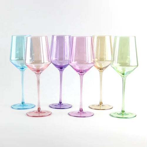 Set of Stemmed Wine Glasses in Angular Tulip Shape with Long Stems