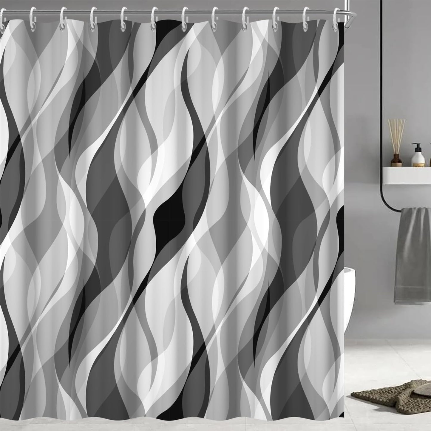Wavy Design Shower Curtain in Abstract Style