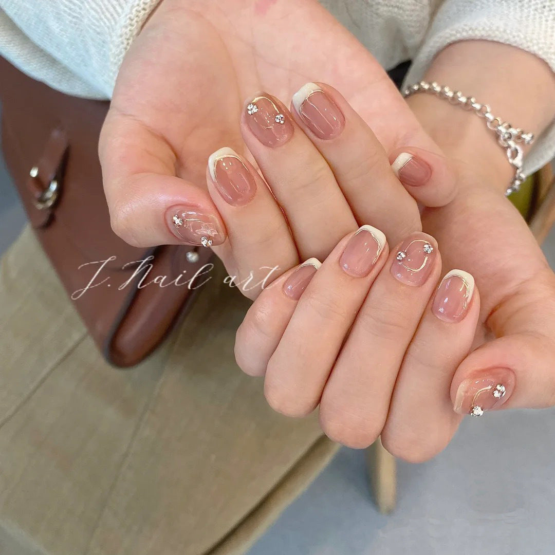 Elegant French Tip Acrylic Nail Set with Glitter Accents