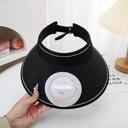 Straw Hat with Detachable Battery Fan and Elastic Headband – Air-Cooled