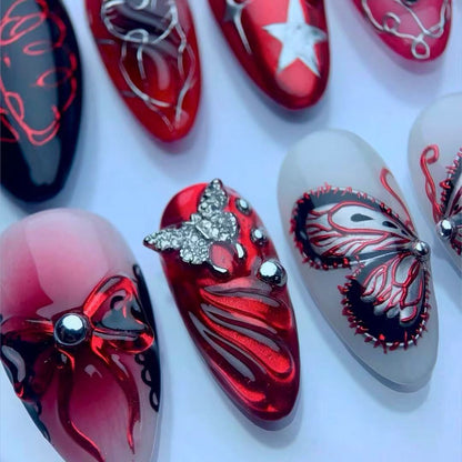 Decorative Press-On Nail Kit Featuring Butterfly and Star Designs