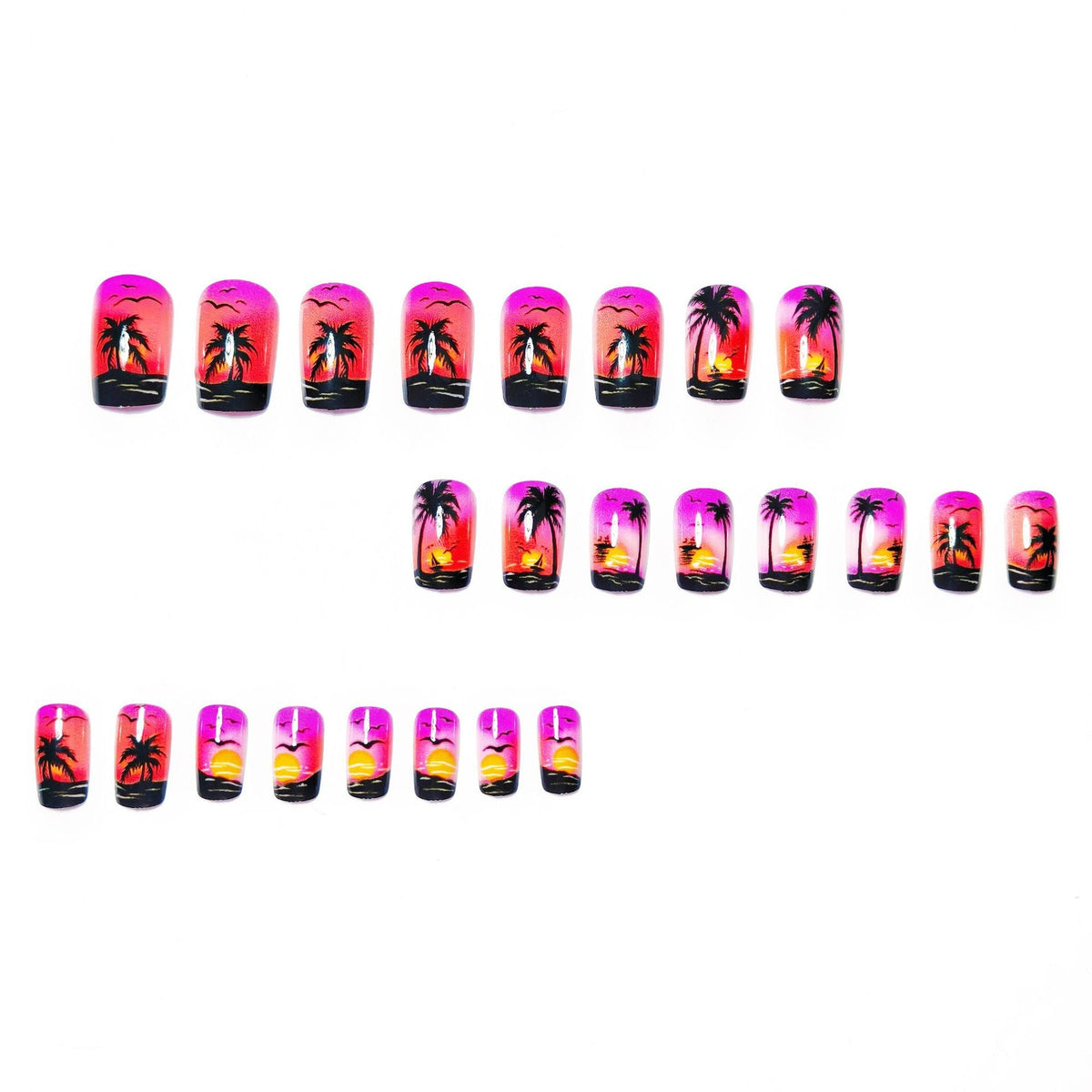 Creative Nail Art Design with Sunset Beach Theme