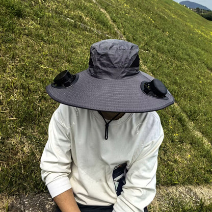 Sun Hat with Removable USB Fans and Wide Neck Coverage - Air-Cooled