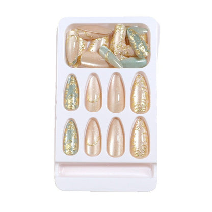 Elegant Gold Accented Press-On Nail Set in Stiletto Style