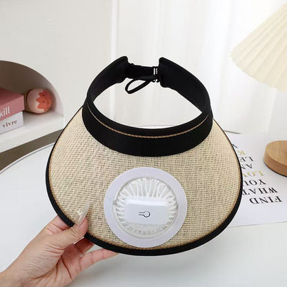 Straw Hat with Detachable Battery Fan and Elastic Headband – Air-Cooled