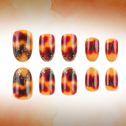 Autumn Leaf Design Press-On Nail Set - Artistic Style