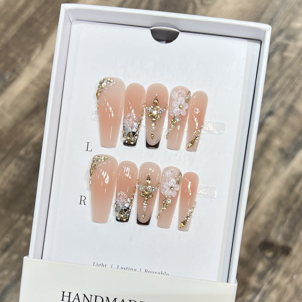 Floral and Gold Accented Reusable Press-On Nail Set