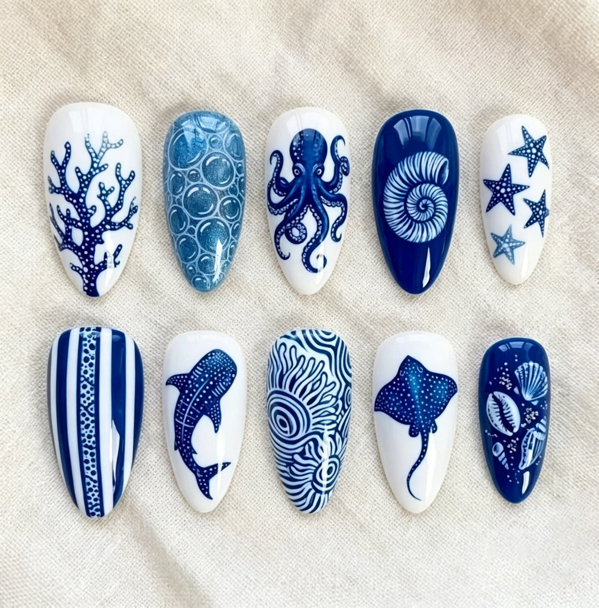 Nail Art Extensions with Ocean Theme - Creative Design