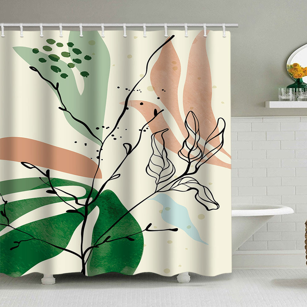 Botanical Design Shower Curtain with Abstract Print