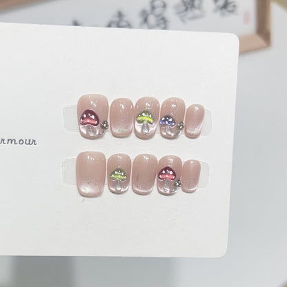 Press-On Nail Kit Featuring Fun Mushroom Patterns