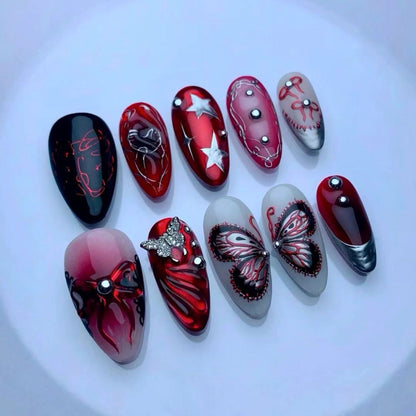 Decorative Press-On Nail Kit Featuring Butterfly and Star Designs