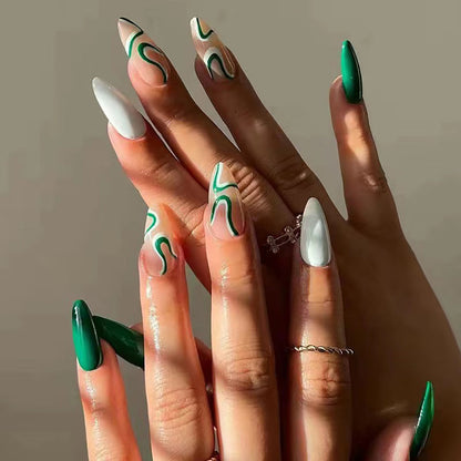Artistic Swirl Pattern Press-On Stiletto Nails