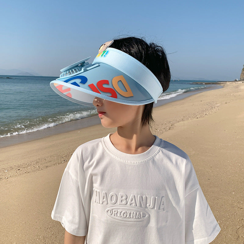 Children's Sun Visor with Wide Brim and Built-in Mini Fan