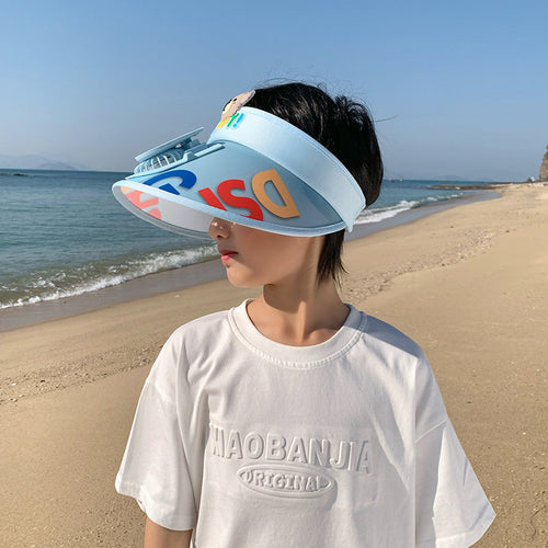 Children's Sun Visor with Wide Brim and Built-in Mini Fan