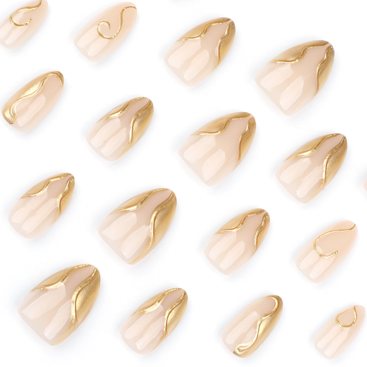 Elegant Nail Design with Stiletto Shape and Gold Details