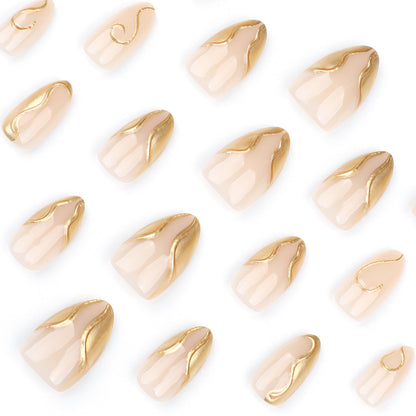 Elegant Nail Design with Stiletto Shape and Gold Details